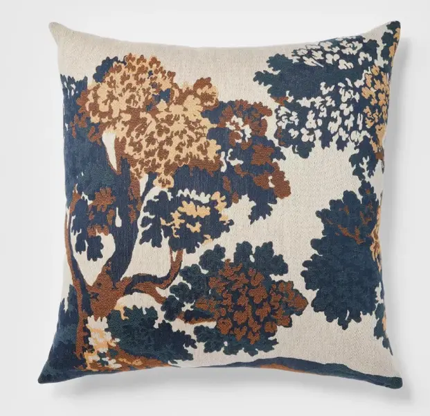Cream-Navy-Olive Jacquard Tree Pillow 24x24 - Threshold designed with Studio SHOWROOM ITEM