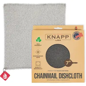 Knapp Made Chainmail Dishcloth 7"x5" - Replace Your Dirty Sponge -  Purpose Kitchenware, Pots & Pans Cleaner - Lasts a Lifetime