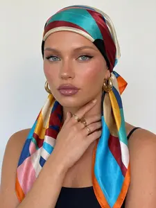 Women's Color Block Print Headscarf Hat, Boho Style Loose-Fitting, All Seasons, Adjustable Elastic Design, Daily Wear Protective Head Scarf