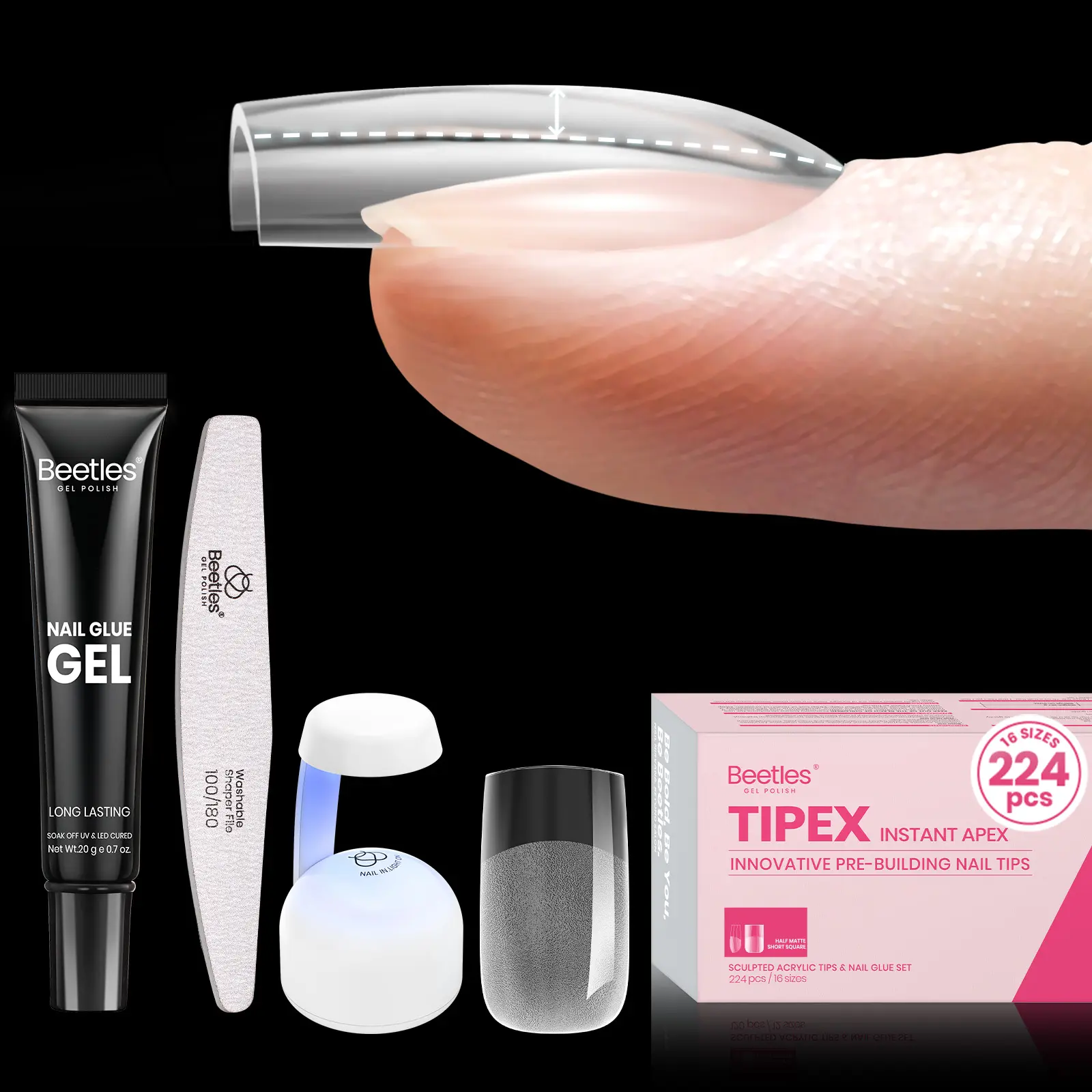 224 Pcs Short Square Nail Kit with File