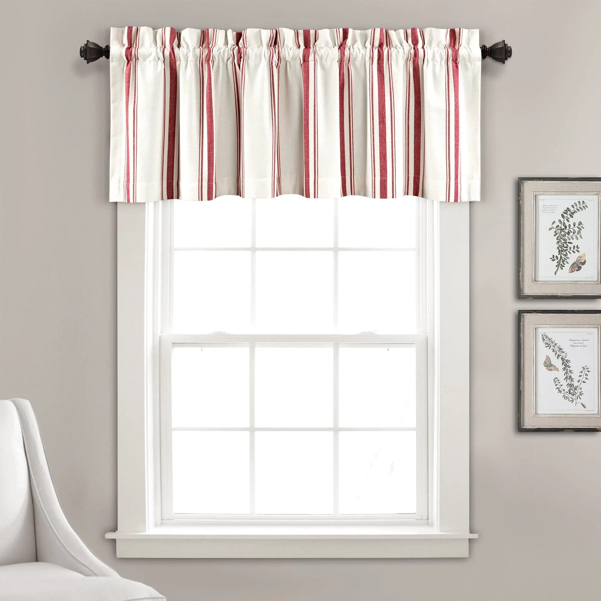 Lush Decor Farmhouse Stripe Yarn Dyed Recycled Cotton Blend Valance Single 52"W x 18"L Eco-Friendly GRS Certified Window Curtain with 2" Rod Pocket