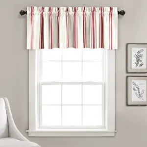 Lush Decor Farmhouse Stripe Yarn Dyed Recycled Cotton Blend Valance Single 52"W x 18"L Eco-Friendly GRS Certified Window Curtain with 2" Rod Pocket