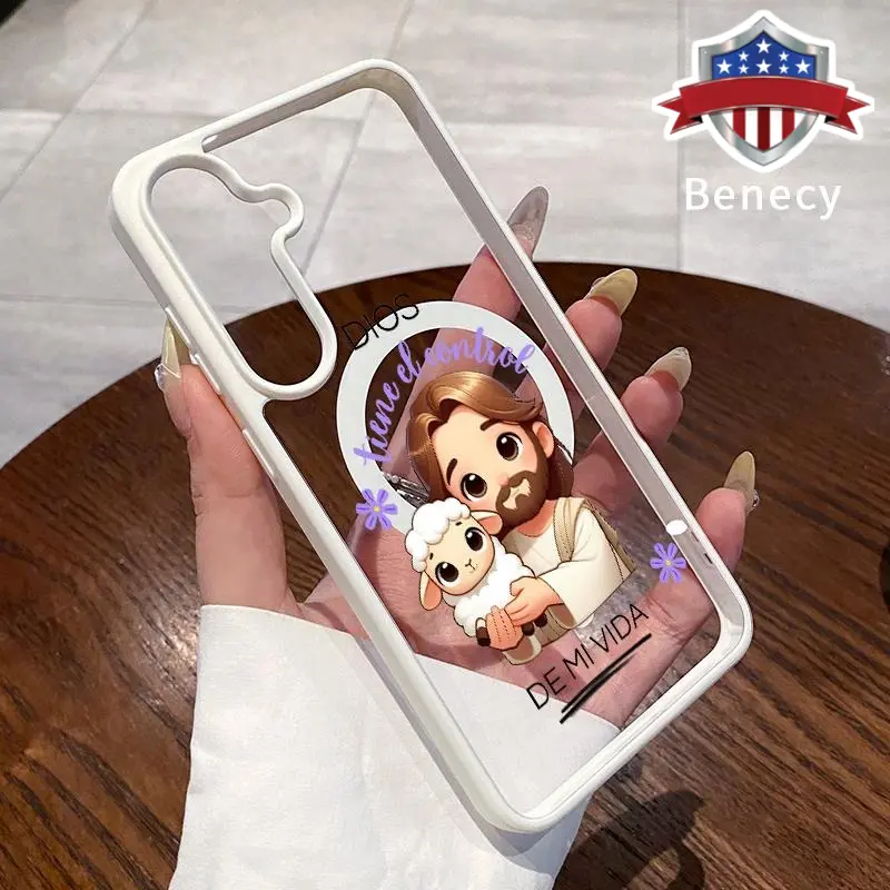 Magnetic Phone Case Supports Wireless Charging Case Compatible with Galaxy S23 Ultra S24 Plus FE S25 S22+ Divine Embrace Pattern Non-Yellowing Shockproof Clear Slim Protective Softcase Transparent Acrylic Cover