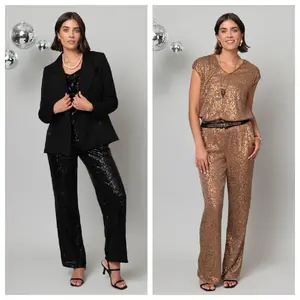 Pull On Shimmer Sequin Wide Leg Formal Pants with Pockets