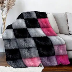 Cozy Fur Pattern Flannel Blanket, Soft and Cozy Throw Blanket with Textured Pattern Grid Pattern Design, Perfect for Home Decor, Camping Trips, Office Warmth, Stylish Addition to Any Space, Ideal Gift for All Ages, Cozy Chic Blanket