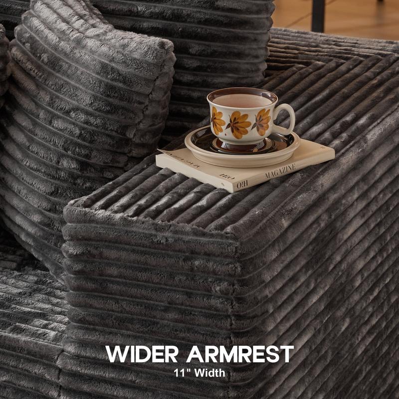 CAODOC 108" Modular Sectional Sofa Cloud Couch with Ottoman Corduroy Memory Foam L-Shaped Couch for Living Room Modern Deep Seat Boneless Fluffy Plush Chaise Lounge Free Combination