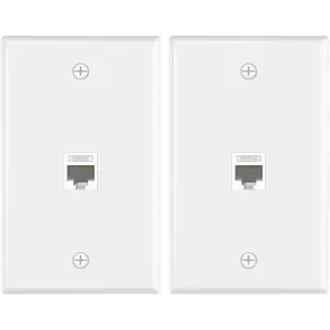 Ethernet Wall Plate (UL Listed), 1-Port Cat6 Female to Female Wall Jack, Keystone Wall Plate with RJ45 Keystone Inline Coupler, White (2-Pack)