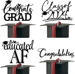 2024 Graduation Cake Caps Congratulations Graduates Proud of You Cake Topper (4 pieces)