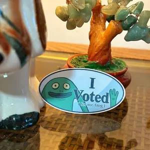 Smiling Friends I Voted for Mr. Frog Vinyl Sticker, Laptop Water Bottle Decal Sticker