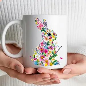 Bunny Spring Easter Mug, Floral Coquette Easter Gift, Girly Spring Easter Cup