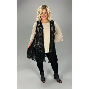 90 OT {Lovely In Lace} VOCAL Black Floral Design Lace Vest PLUS SIZE XL 2X 3X