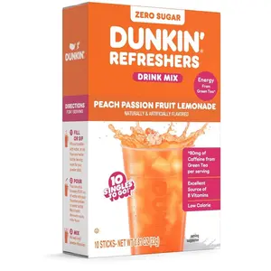 Dunkin' Refreshers Peach Passionfruit Lemonade, Singles to Go Powdered Drink Mix, 10 Count Packets