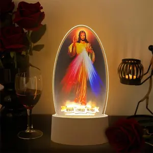 1pc 3D Luminous Jesus Theme Acrylic Frame Lighted Night Light, USB-Powered Religious Decor, Colorful Illumination Church Souvenir, Ideal for Camping & Hiking