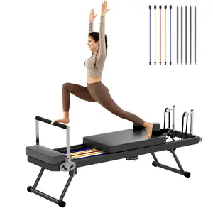 Soges Foldable Pilates Reformer Machine for Home Gym, Full Body Workout Pilate Equipment with Foam Shoulder Pad, Neck Head Support Pillow, Cushioned Foot Bar & Straps, 11 Strength Options, Cardio Rebounder, Core Strength, Space Saving