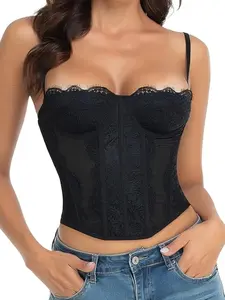Sexy Backless Corset Top Shapewear for Women, Casual, Flocking Design, Adjustable Straps, Perfect for Parties & Nightlife Fashion