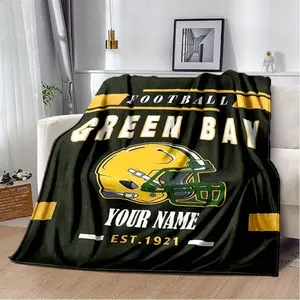 Customizable Name Green Bay Fleece Blanket - Team Logo & EST. 1922 Design, Soft Flannel All-Season Throw for Home, Office, Camping, Car - Perfect Gift for Fans, Camping Warmth Accessory Cartoon Blanket Halloween and Christmas Gifts