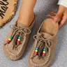 2026 New Women's Round-Toe Cork suede Clog Mules –Boho Beaded Suede Tassel Mules – Women’s Vintage Slip-On Clogs with Arch Support, Soft Cork Sole, and Colorful Beads – Cozy Fall Flats for Walking & Home Walking Shoes