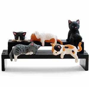 2026 Mini Cute Cat Figurines Set of 5, Kawaii Resin Kitty Desk Decor, Multi-Pose Cartoon Cat Ornaments for Home Office Cubicle