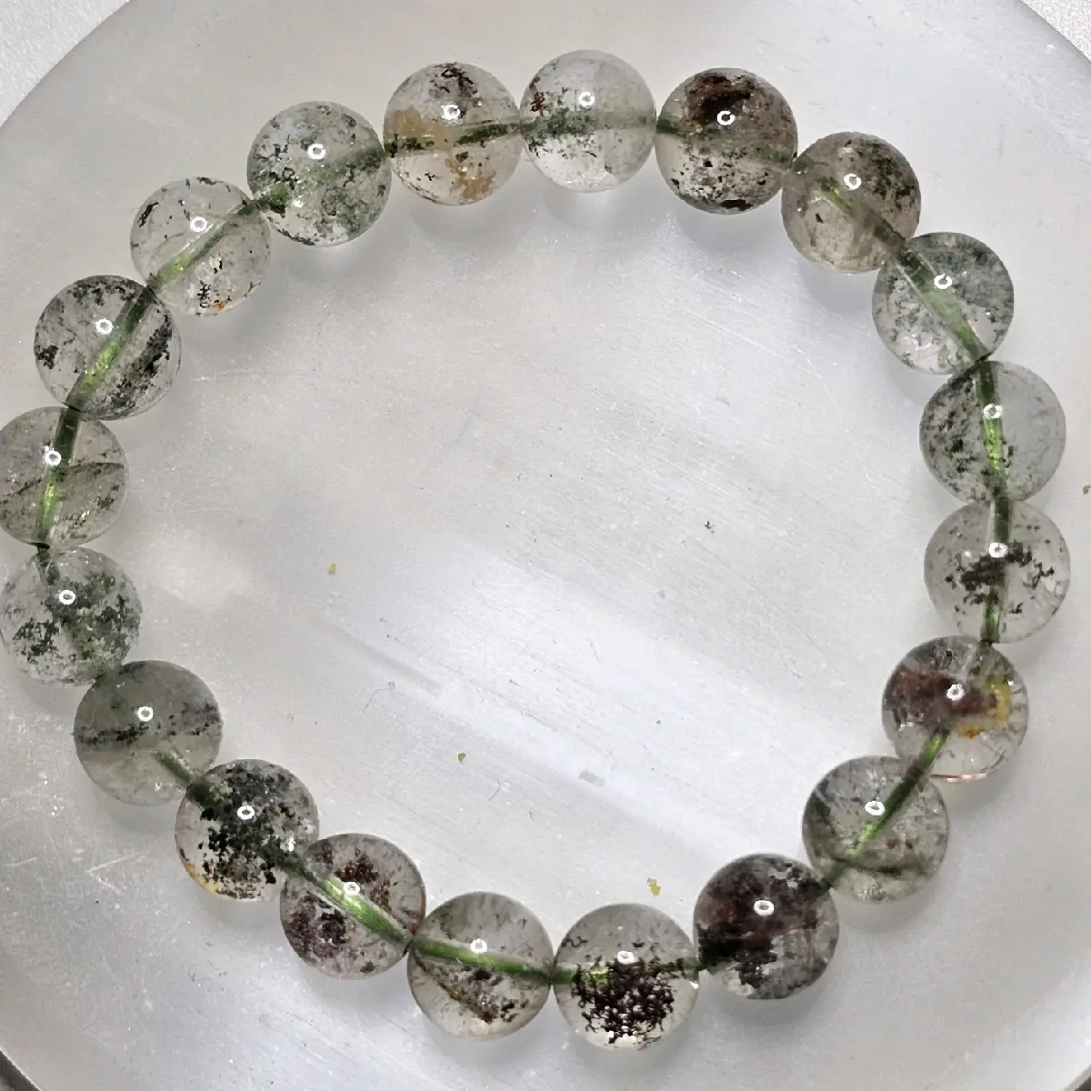 Natural Green Garden Quartz Crystal Bead Bracelet 10mm Natural Green Garden Quartz Crystal Bead Bracelet 10mm 7"