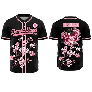 AniBase Club Nezuko Cherry Blossom Demon Slayer Baseball Jersey Anime Cosplay Unisex Shirt Kimetsu No Yaiba Otaku Gift for Fans Athletic Workout Tops