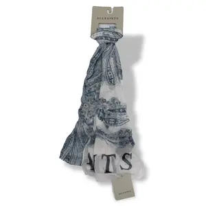 All Saints Lita Denim Blue Oblong Scarf Lightweight Everyday Style with Subtle Pattern Detailing for Layering and Casual Outings