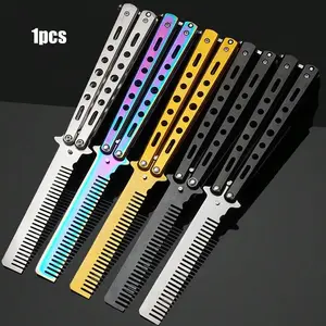 Butterfly Practice Comb Foldable Men's Steel Training Tool, Unsharpened Stainless Steel, Outdoor Beginner Use, 1pc