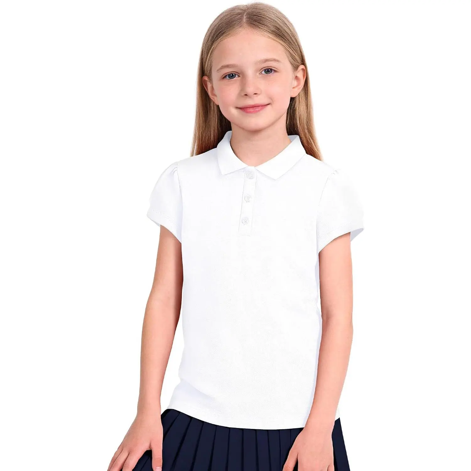 Girls' School Wear Polo Shirts - Polo Neck, Short Sleeve, Regular Fit, Kids Sizes, Sports & Outdoor Golf Tennis Tops, Solid Colors