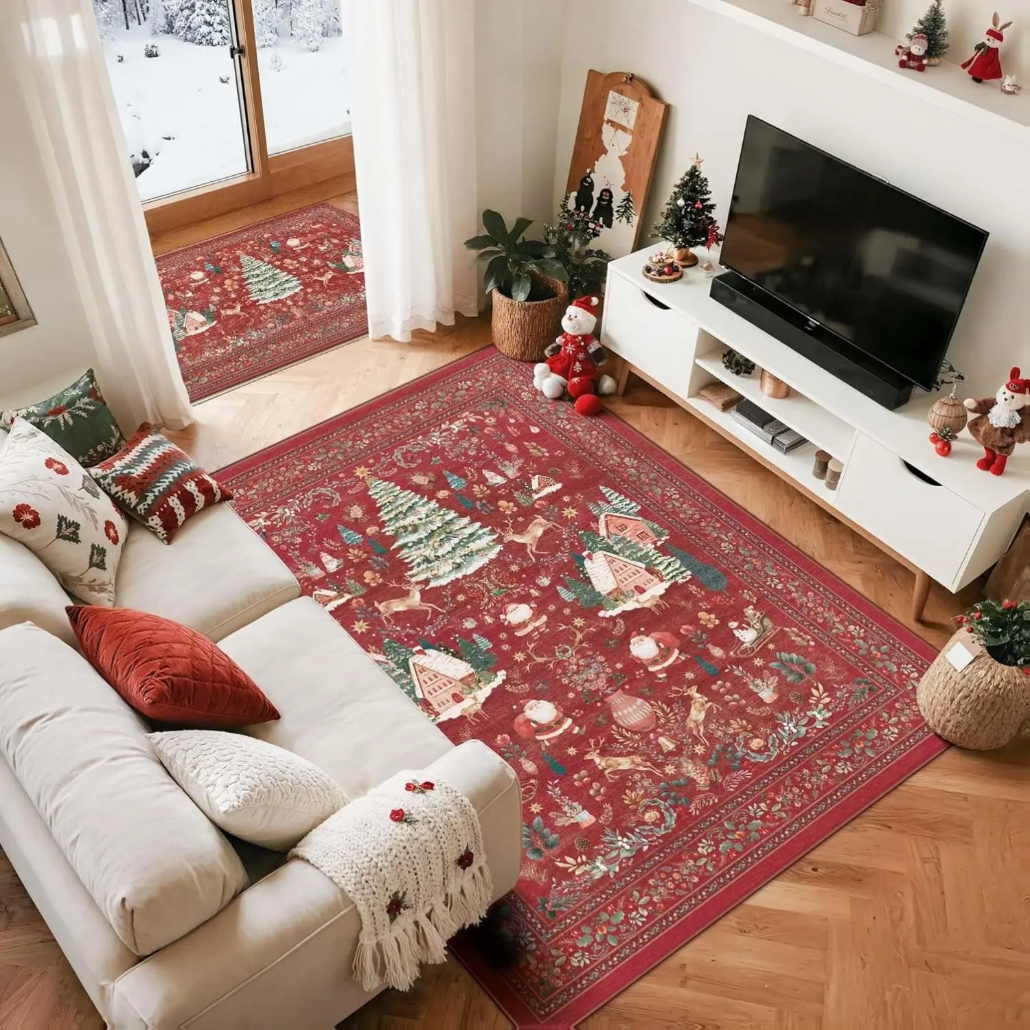 Kokia 2x3 Christmas Decorative Area Rugs Red Vintage Xmas Entryway