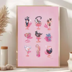 Custom Cats and Cocktails Poster, Vintage Espresso Martini Cat Whimsical Wall Art Decor for Cafes Bars Home, Gift For Cat Lovers