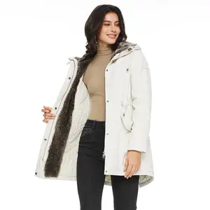 OROLAY Women's Faux Fur Lined Military Parka Jacket - Warm, Stylish Hooded Long-Sleeve Winter Outerwear for Casual Daily Wear