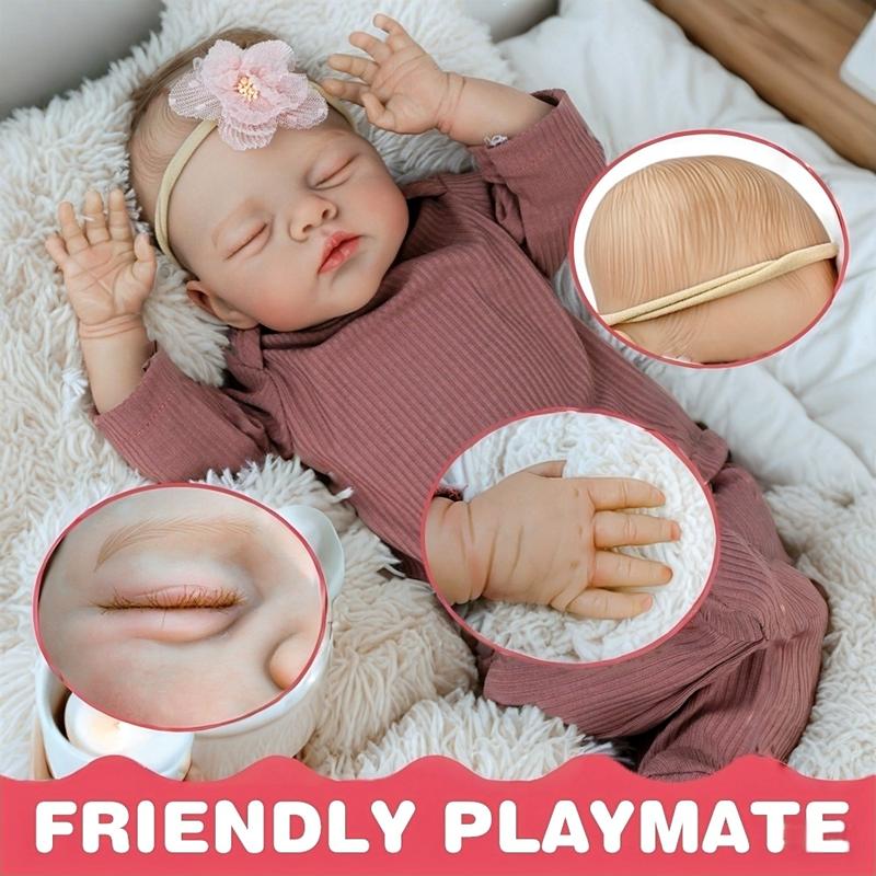 Reborn Dolls Eyes Closed 19 inch 48cm Realistic Reborn Baby Dolls Soft Cloth Body Newborn Babies with Set Clothes Painted Hair Chubby Face Doll Toy for Age 3+
