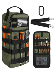 13 Inch Portable Small Tool Bag, Heavy Duty Tool Organizer Bag with Shoulder Strap and D-ring Clip, Tactical Tool Bag, Tool Pouch Bag for Electricians, Carpenters, HVAC Technicians