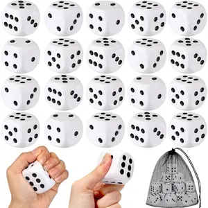 RoundFunny 24 Pcs Foam Dice Stress Ball 1.57 Inch Fake Soft Slow Dot Stress Anxiety Relief Dice Toys for Kids Adults Board Game Casino Decor Party Toy Favors Supplies Gifts (White, Black)