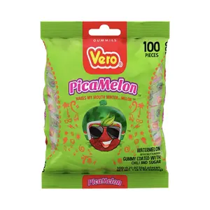 Vero Pica Gomas Sandia (100 Count) Watermelon Flavored Gummy Mexican Candy, Spicy, Sweet Snack Sugar, Dulces Mexicanos Powder Tangy Bonbon
