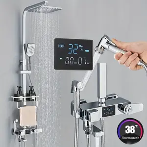 New Chrome Thermostatic Shower System Led Digital Display Shower bathroom set
