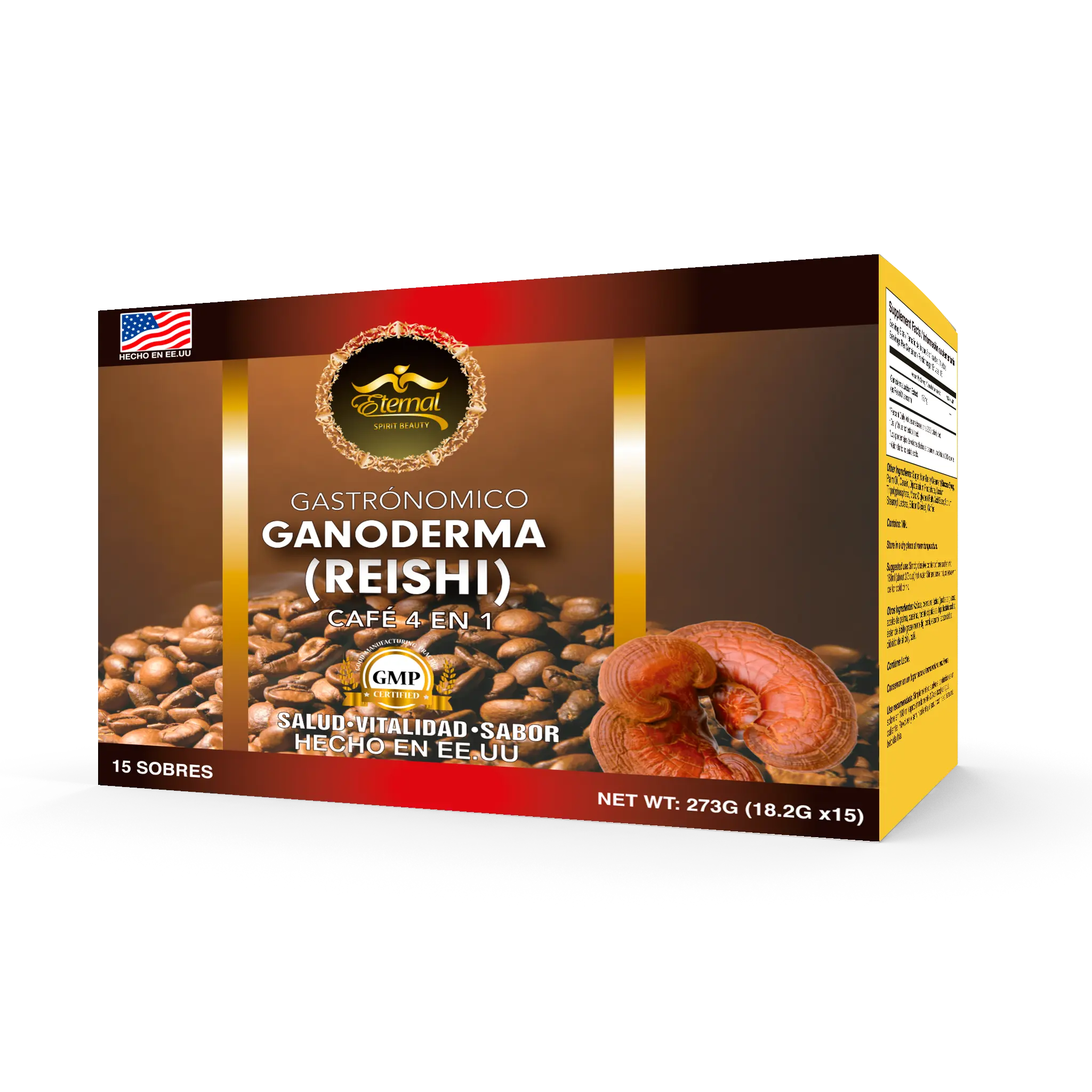 Eternal Cafe Ganoderma Coffee 4 in 1 Reishi Beverage de Ganoderma - 15 Packets, 273g, US Made, Nutritious & Flavorful Blend