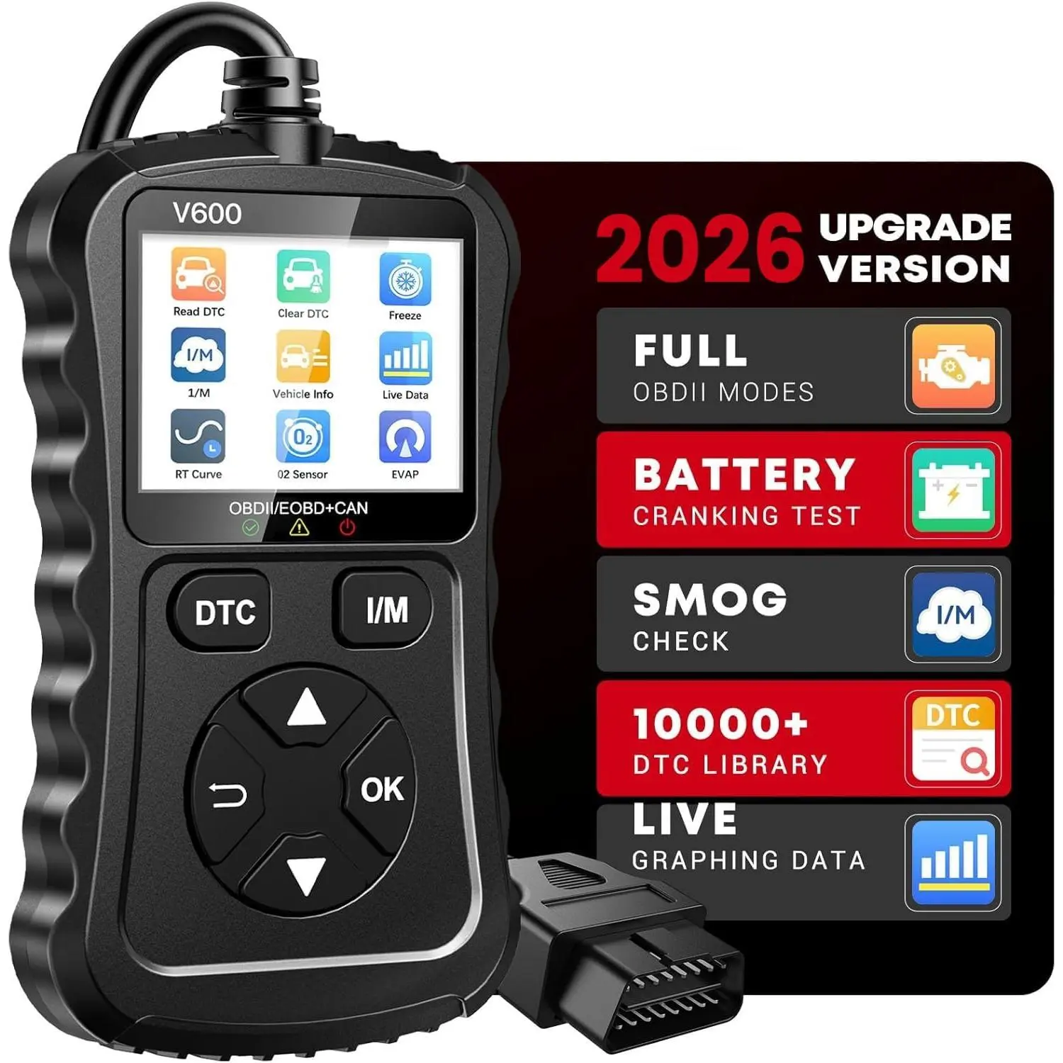 Voicetank OBD2 Scanner 2026 Car Code Reader Support Voltage Test Plug and Play Fixd Car CAN Diagnostic Scan Tool Read and Clear Engine Error Codes for All OBDII Protocol Vehicles Since 1996