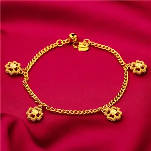 Bracelet with pentagram and four leaf charms, gift jewelry, four leaf cuban bracelet accessories, 24K gold-plated (Kinda Like 24K thick gold plating)