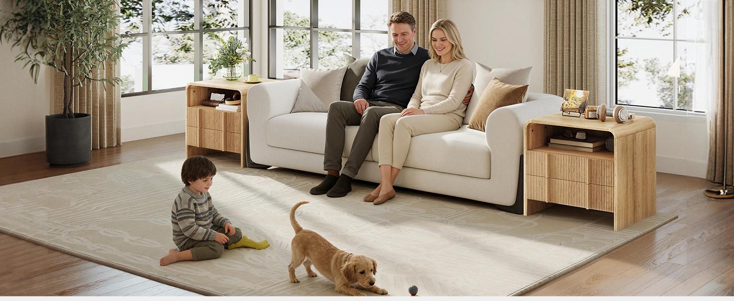 AMERLIFE 2 Different Style Modern Night Stand with Storage Drawer & Open Shelves, Small Nightstand & Bedside Table with Open Shelf, Curved Profile Design & Pine Handles, Wood End Table for Bedroom, Living Room,