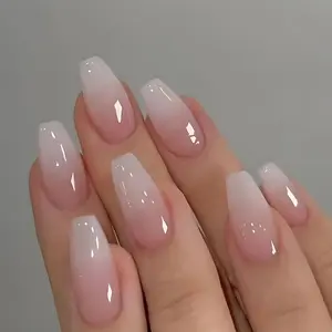 US-NAIL - 24pcs Gradient Fake Nails French Ballerina Nail Waterproof Faux Medium Coffin false nails Fingernails Press on Nails Tips