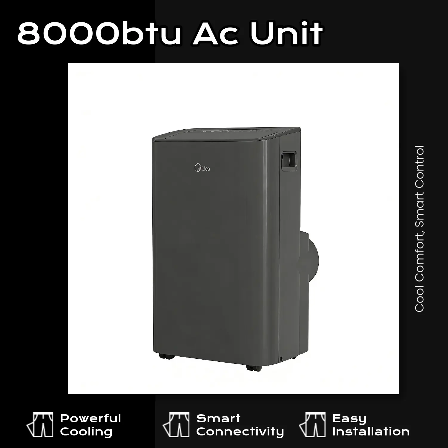 Midea Like New 8000 BTU Smart Portable Air Conditioner 12K ASHRAE 3-in-1 AC Unit Cools up to 350 Sq Ft, Matter Alexa Google Siri Control, Window Kit Included Bedroom Living Room Home Cooling White Summer Heatwave US LA Warehouse Fast Shipping