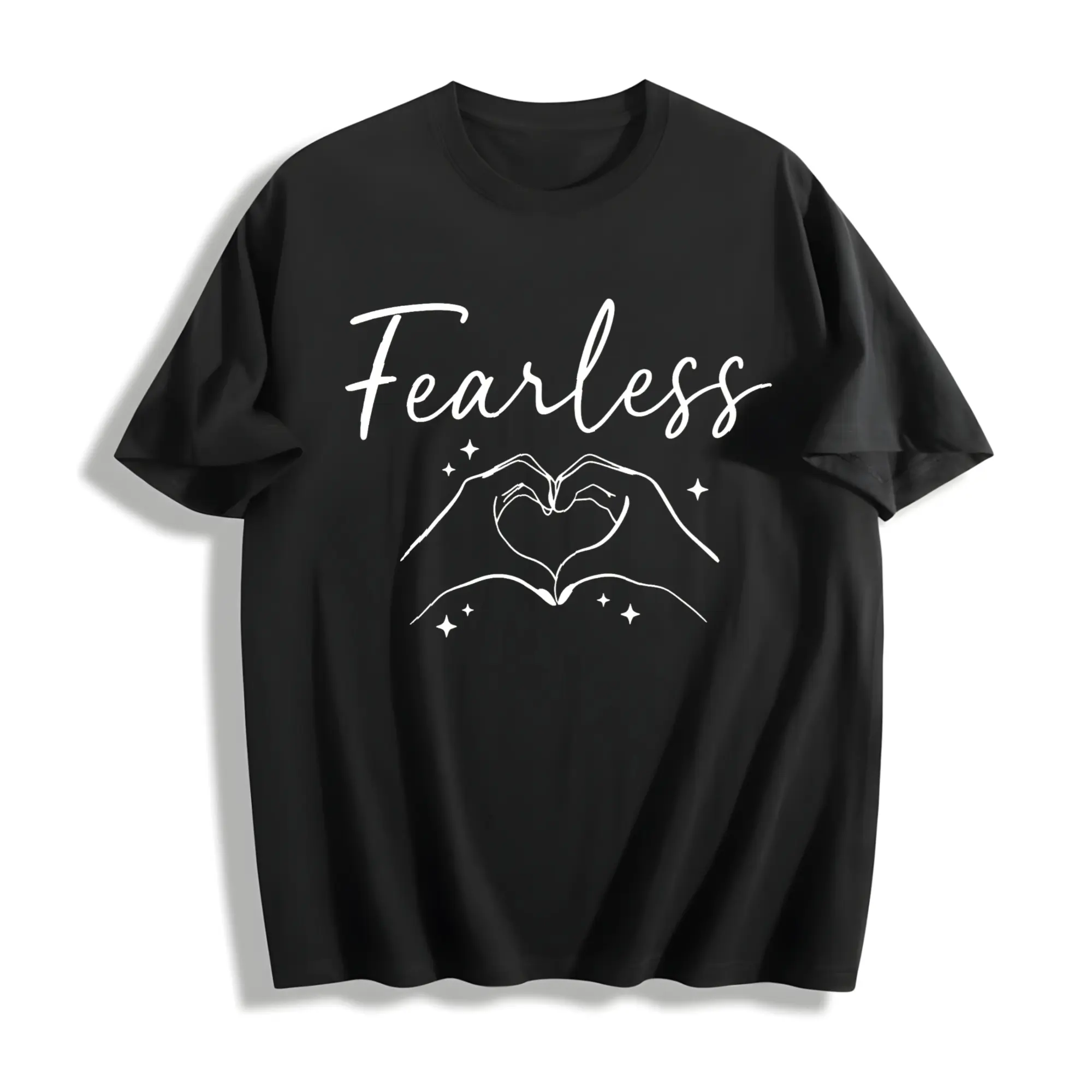 Women's Vintage Fearless Hands Sign Print T-Shirt - Soft Round Neck Short Sleeve Top with Gesture, Casual & Dressy Wear Suitable for S-XXL (Multi-Color Options)
