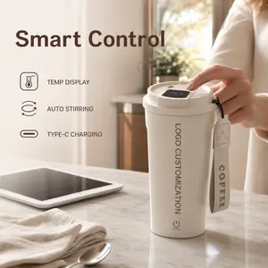 400ML Smart Automatic Stirring Coffee Mug With LCD Temperature Display - Thermal Insulation USB Rechargeable Stainless Steel Travel Cup For Car Outdoor Office & Daily Commute Accessories