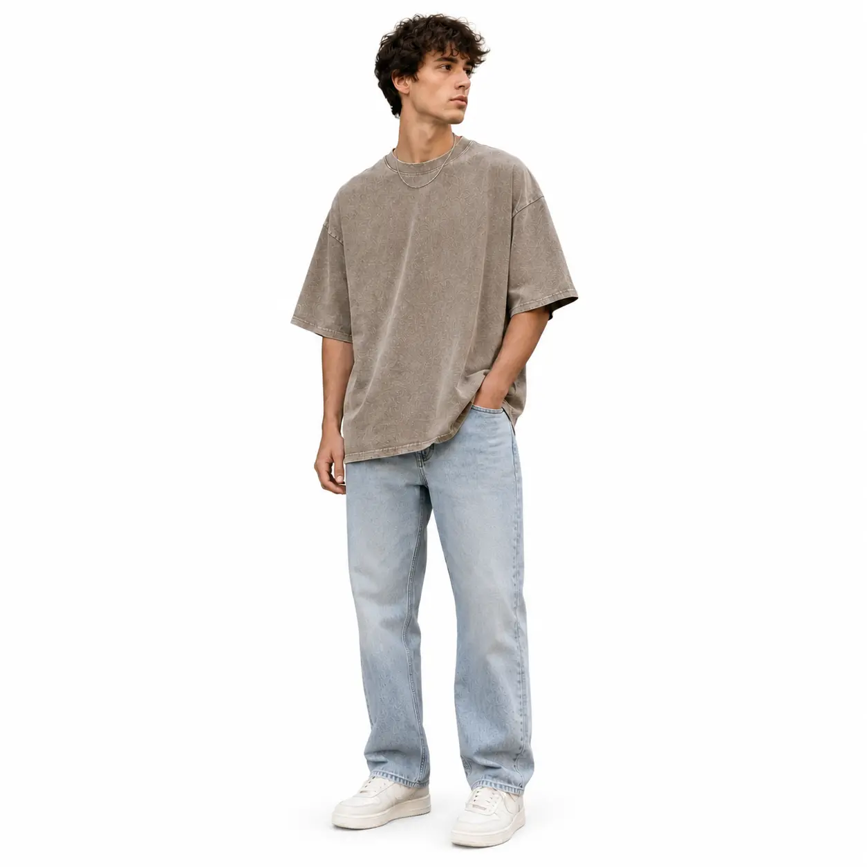 Men's Vintage Washed Taupe Plain Short-Sleeve Oversized Crew Neck Loose-Fit Soft Cotton T-Shirt - 1 Pack Casual Streetwear Basic Tee, Do Not Bleach