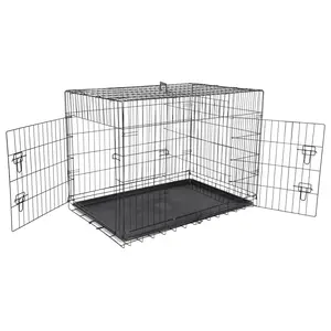 Pet Republic 42-in Foldable Large Wire Metal Dog Crate - Double Door Escape-Proof Kennel, Steel Construction Enclosure, Secure Access, Easy-Clean Design, Black Wire Metal Kennel