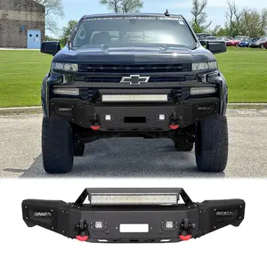 TIOYAR Steel Front Bumper Black Texture for 2019-2021 Chevy Silverado 1500（Excl. 2019 Silverado 1500 LD） with Winch Plate LED Lights 2 x D-Rings Off-Road Performance
