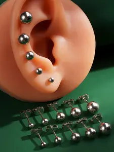 10pcs Trendy Stainless Steel 18K Golden Plated 3-7Mm Round Ball Stud Earrings Jewelry, Showcase Your Unique Beauty, Christmas Gift