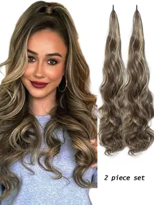 2-piece long wavy curly ponytail hair extensions, Synthetic Hair Hairpieces, wrap-around ponytail, multiple colors available, soft and heat-resistant fiber, suitable for daily and party use, synthetic wigs for women.