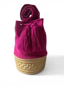 Handmade Palm Basket Crossbody Bag with Crochet Summer Boho Bag with Tassel Closure & Lining