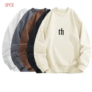 Men's Solid Color Pullover Sweatshirt Set of 3 with Letter Print, Crew Neckline, Available in Various Colors